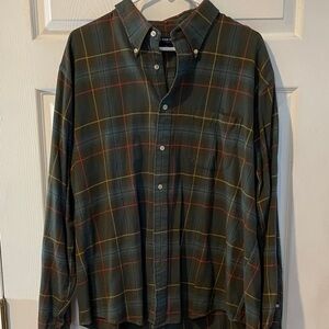 Lands' End Size XL 17-17 1/2 Green Plaid Casual Shirt